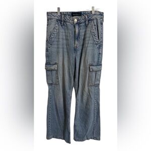 Aeropostale High Rise Wide Leg Cargo Denim Jeans Size 8